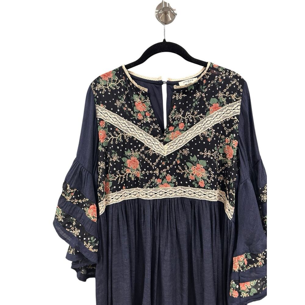 UMGEE Boho Bliss Floral Womens M Embroidered Waterfall Bell Sleeve Tunic Dress - Picture 7 of 12